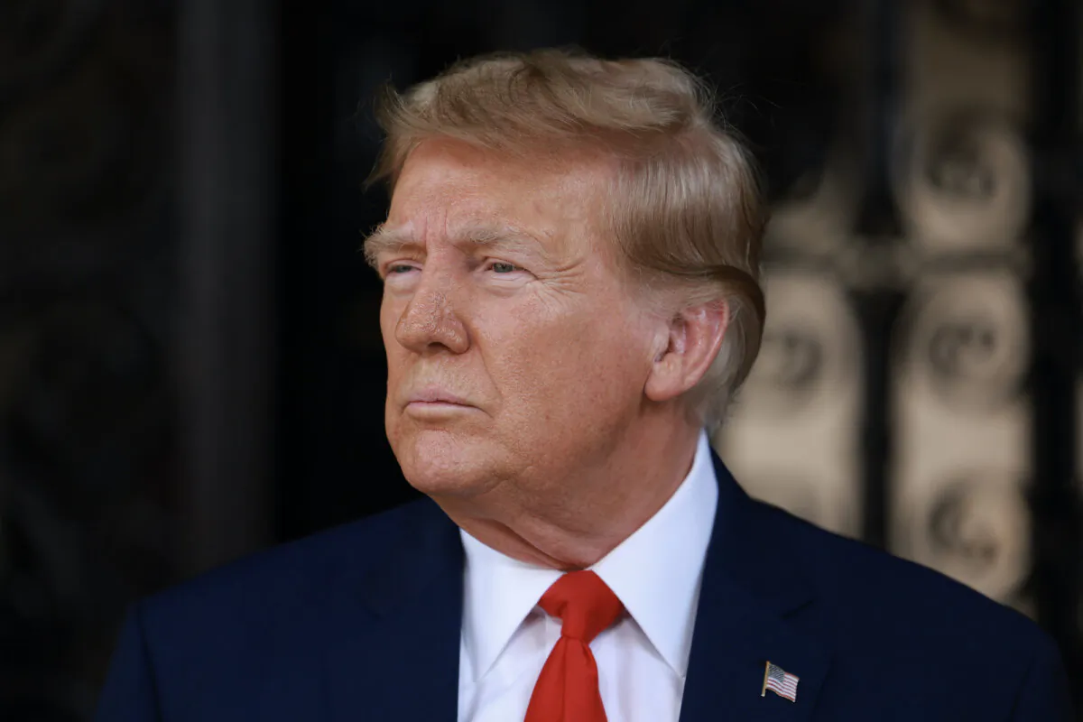 Former U.S. President Donald Trump speaks during a press conference held at Mar-a-Lago in Palm Beach, Fla., on Feb. 8, 2024. (Joe Raedle/Getty Images)