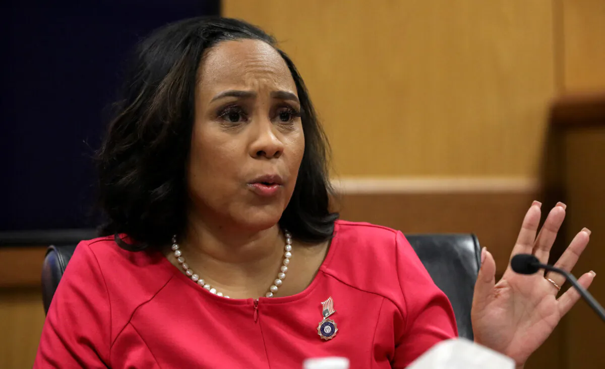 Fulton County District Attorney Fanni Willis testifies during a hearing into misconduct allegations against her at the Fulton County Courthouse in Atlanta, Ga., on Feb. 15, 2024. (Alyssa Pointer/Pool via Getty Images)
