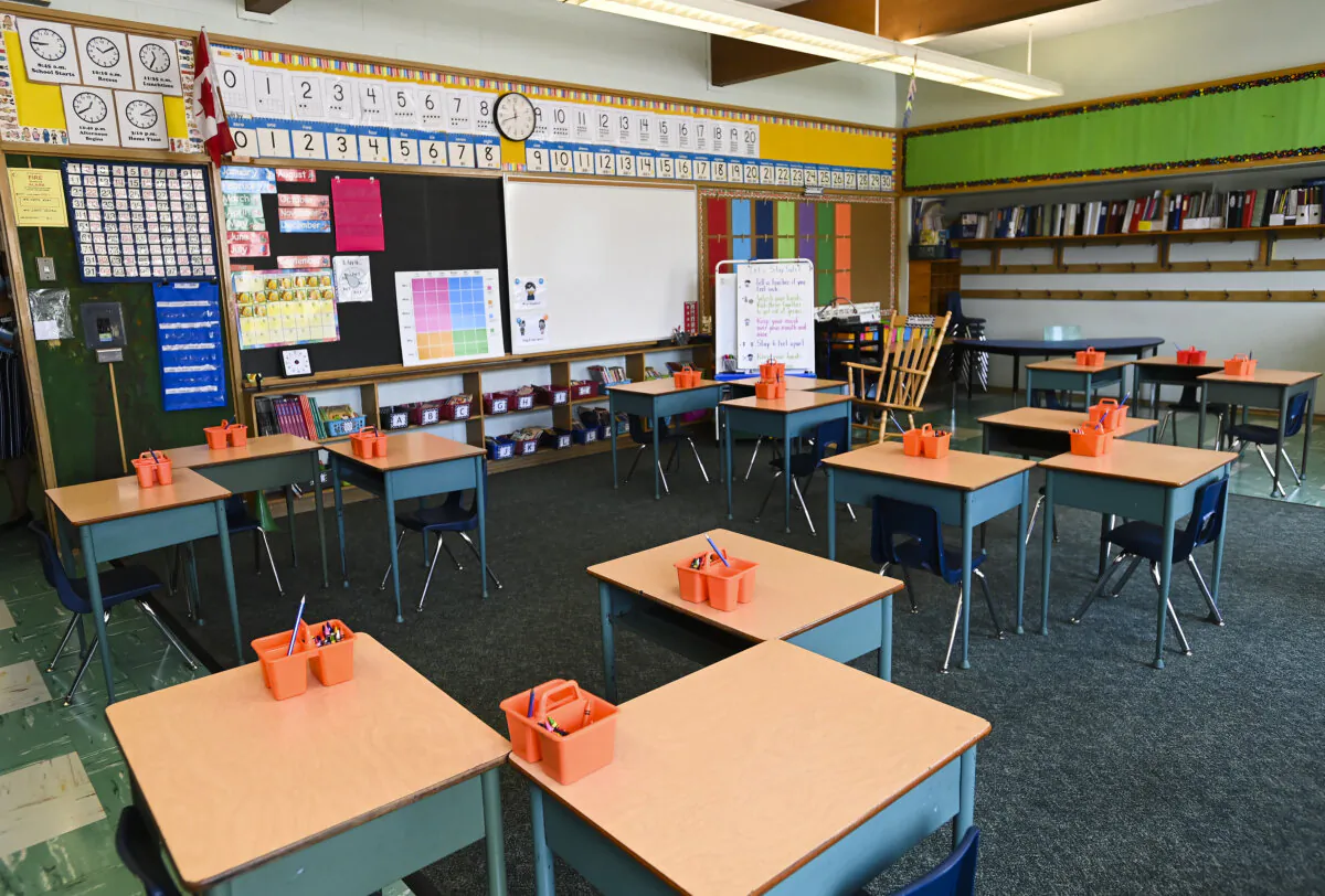 An empty classroom at a school in Toronto during the pandemic, on Sept. 14, 2020. (The Canadian Press/Nathan Denette)