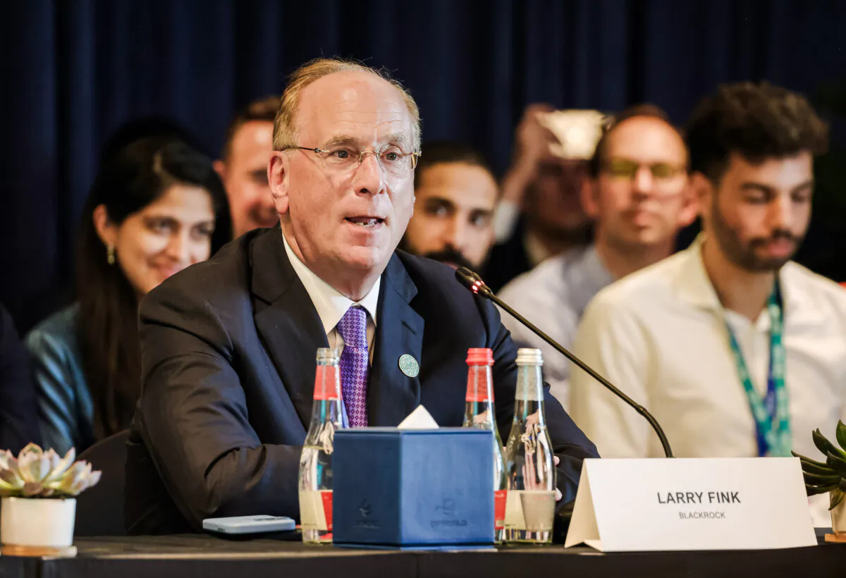 BlackRock CEO Larry Fink speaks at a roundtable discussion at the UNFCCC COP28 Climate Conference at Expo City Dubai, United Arab Emirates, on Dec. 4, 2023. (Sean Gallup/Getty Images)