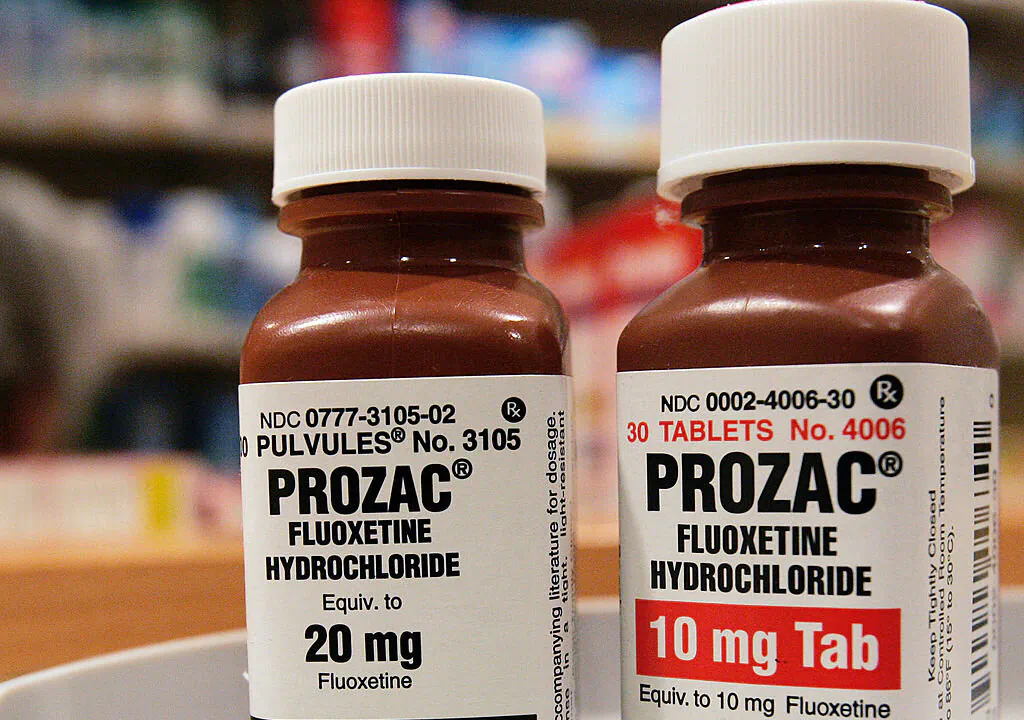 NEW YORK - JANUARY 4: Two bottles of Prozac are seen on a pharmacy shelf January 4, 2005 in New York City. (Photo by Stephen Chernin/Getty Images)
