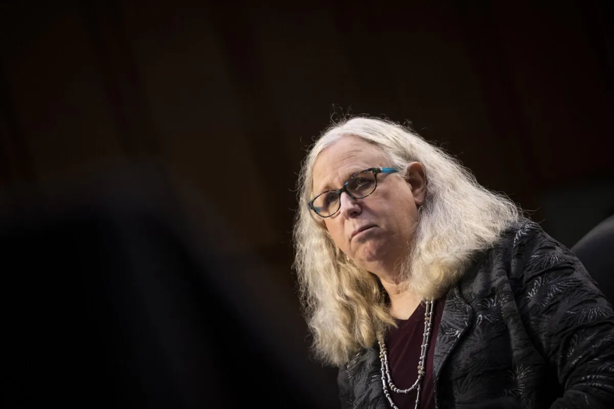 Rachel Levine, assistant secretary in the Department of Health and Human Services, testifies before the Senate Health, Education, Labor, and Pensions Committee on Capitol Hill in Washington, D.C., on Feb. 25, 2021. (Caroline Brehman/Pool/Getty Images)