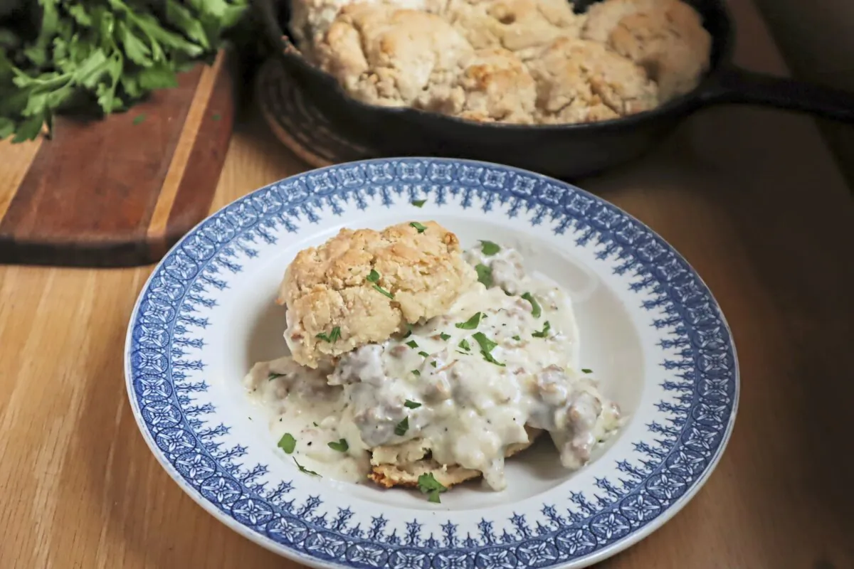 When poured over warm biscuits, pork sausage gravy makes a hearty and satifsying breakfast. (Gretchen McKay/Pittsburgh Post-Gazette/TNS)
