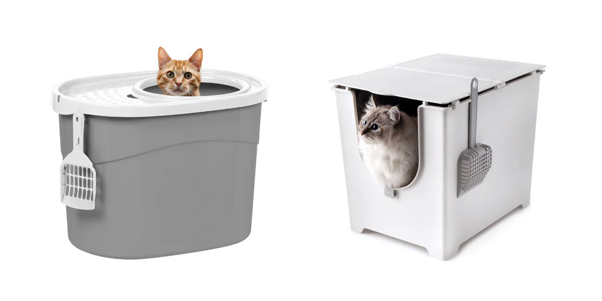 (Left) IRIS Top-Entry Cat Litter Box (Right) Modkat Flip Litter Box  (Illustration by The Epoch Times, Amazon)