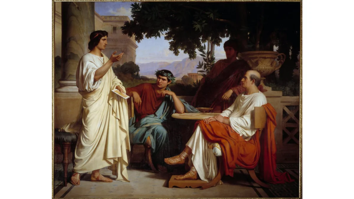 Virgil's "Georgics" teach us the greatness of work. Horace, Virgil and Varius at the house of Maecenas, by Charles Jalabert. (Public Domain)