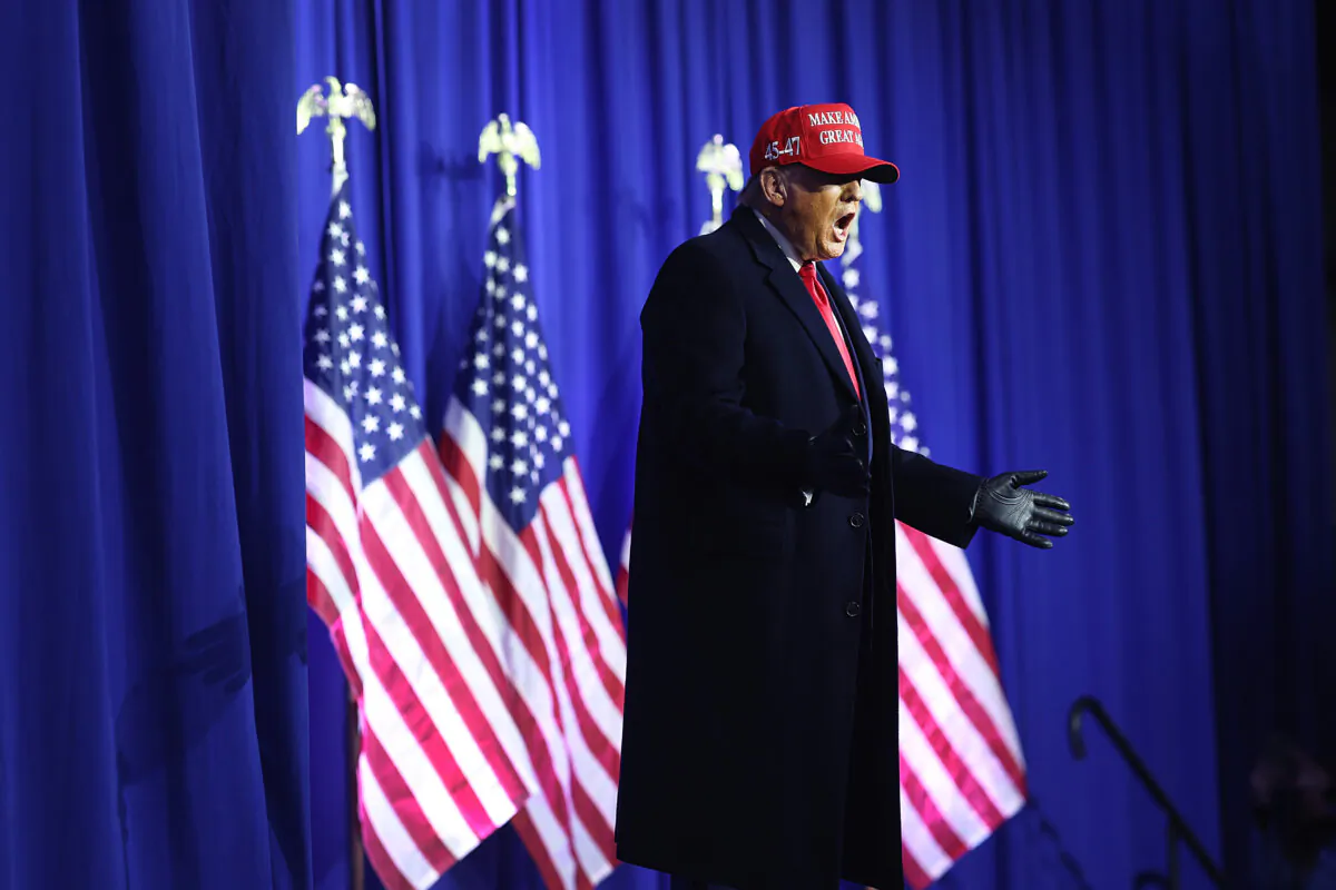 Republican presidential candidate former President Donald Trump speaks to supporters during a rally in Waterford, Mich., on Feb. 17, 2024. (Scott Olson/Getty Images)