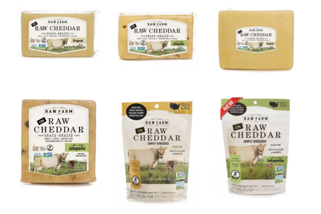 Recalled RAW FARM-brand Raw Cheddar cheese products. (FDA)