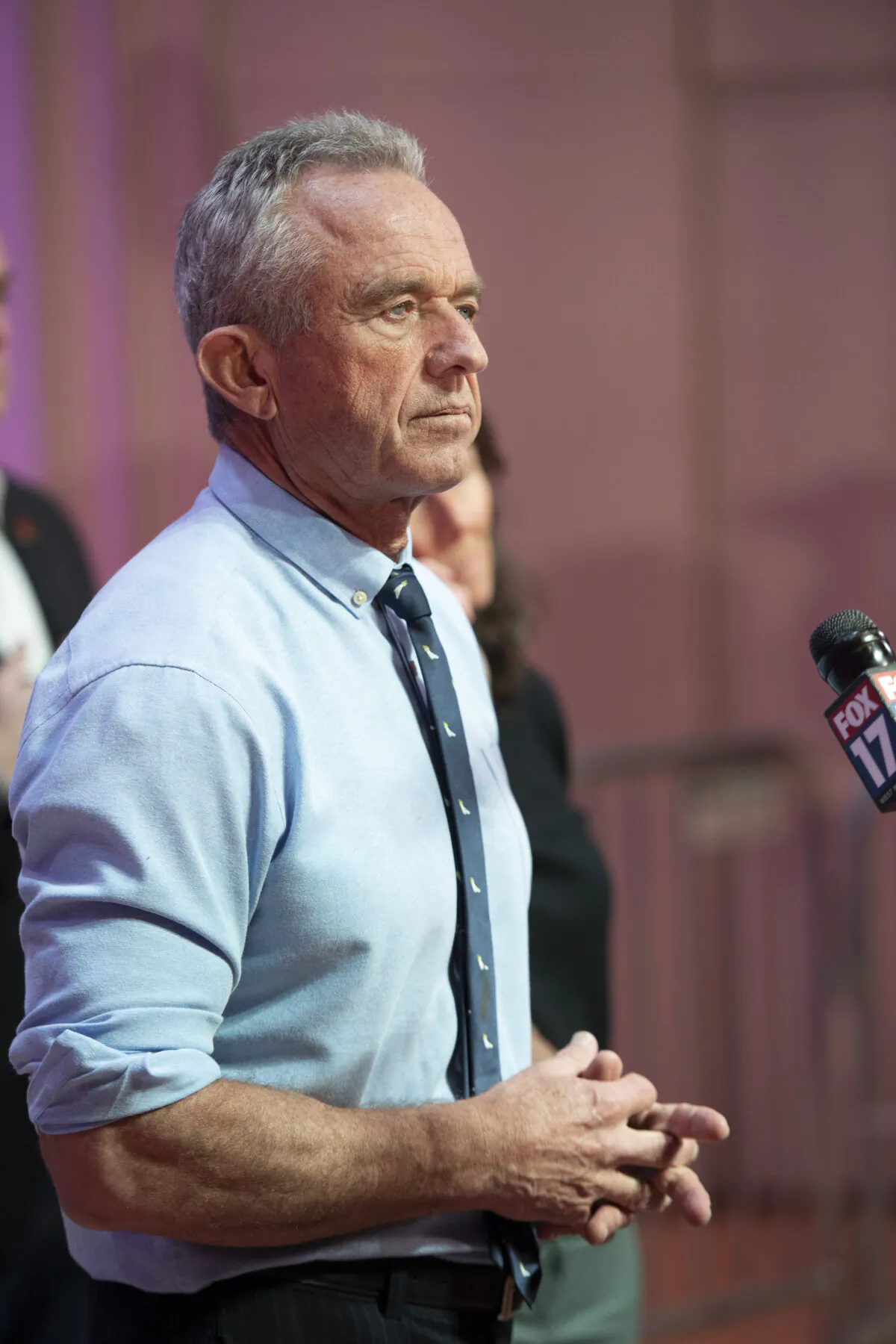 Robert F. Kennedy Jr. holds a voter rally in Grand Rapids, Mich., on Feb. 10, 2024. (Mitch Ranger for The Epoch Times)