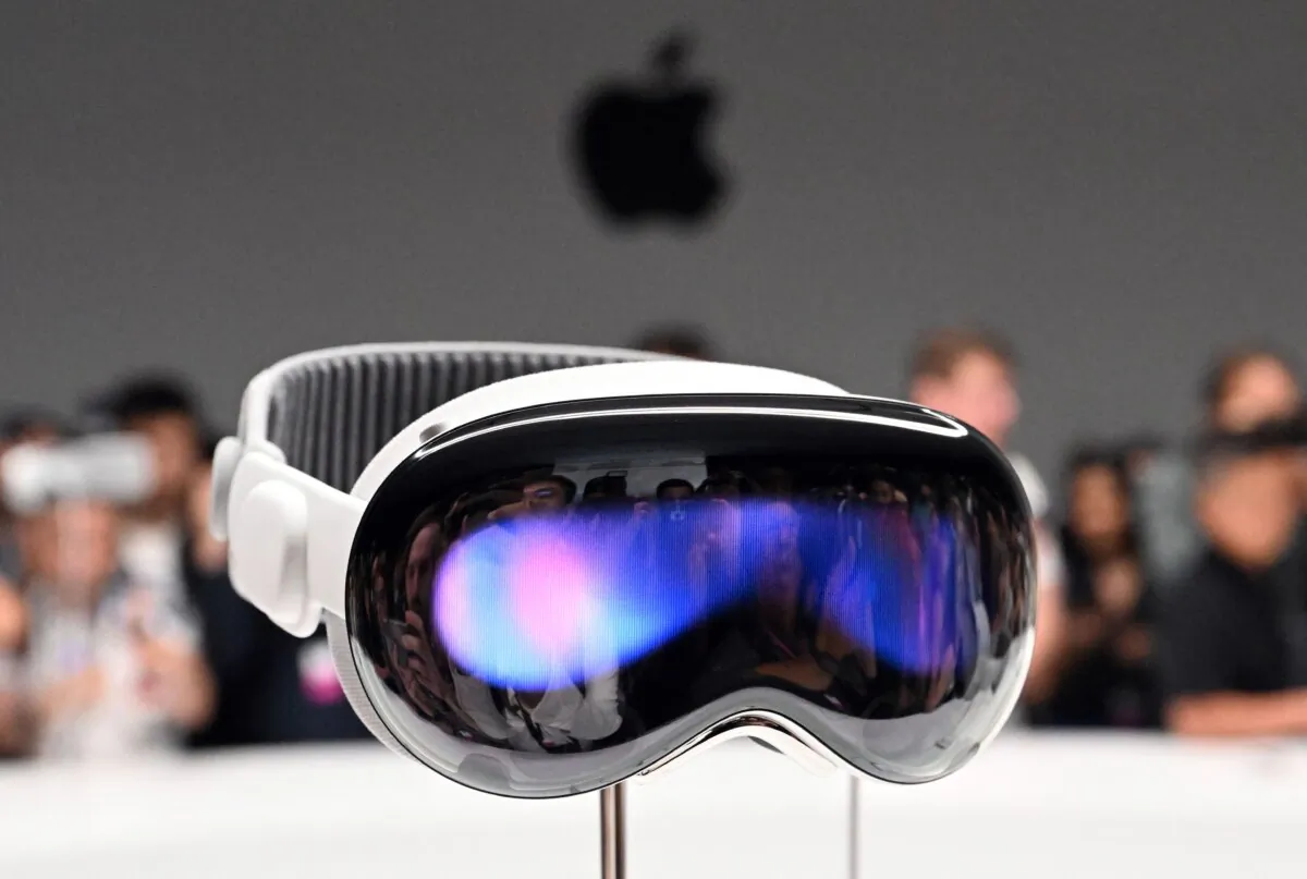 Apple’s Vision Pro virtual reality headset at Apple’s Worldwide Developers Conference at the Apple Park campus in Cupertino, Calif., on June 5, 2023. (Josh Edelson/AFP via Getty Images)