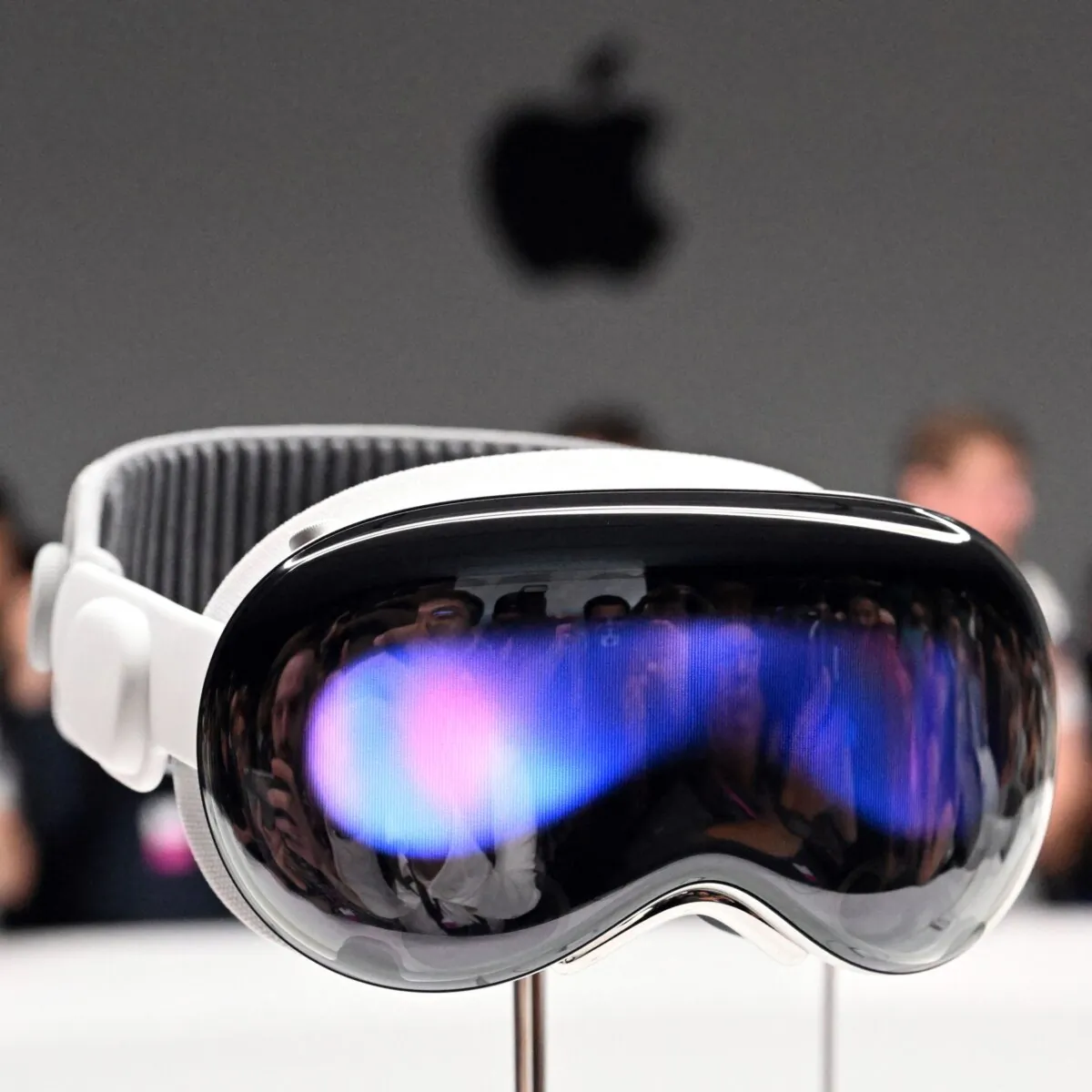 Apple's new Vision Pro virtual reality headset is displayed during Apple's Worldwide Developers Conference (WWDC) at the Apple Park campus in Cupertino, Calif., on June 5, 2023. (Josh Edelson/AFP via Getty Images)
