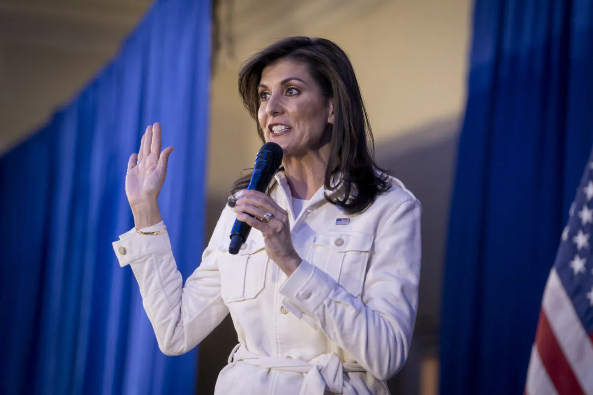 Republican presidential candidate and former U.N. Ambassador Nikki Haley speaks during a campaign event at the Magnolia Room in Rock Hill, S.C., on Feb. 18, 2024. (Madalina Vasiliu/The Epoch Times)