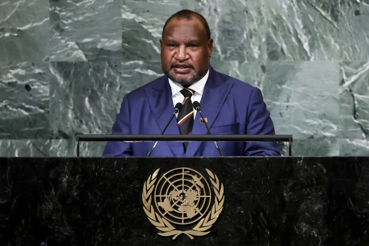 Prime Minister of Papua New Guinea James Marape addresses the 77th session of the United Nations General Assembly at U.N. headquarters on Sept. 22, 2022. (Julia Nikhinson/AP Photo)