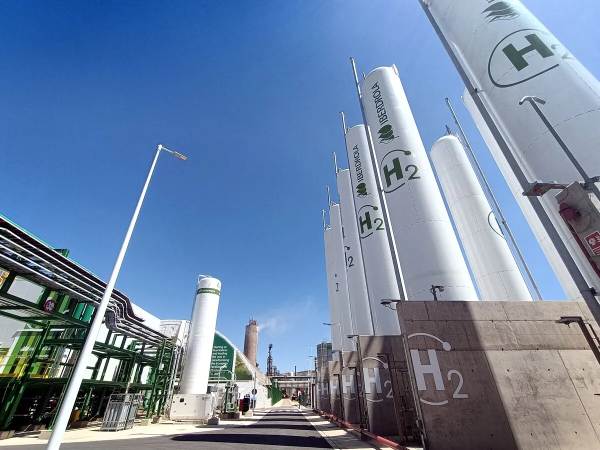 The Green Hydrogen Plant built by Spanish company Iberdrola in Puertollano, Spain, on April 18, 2023. (Valentin Bontemps/AFP via Getty Images)
