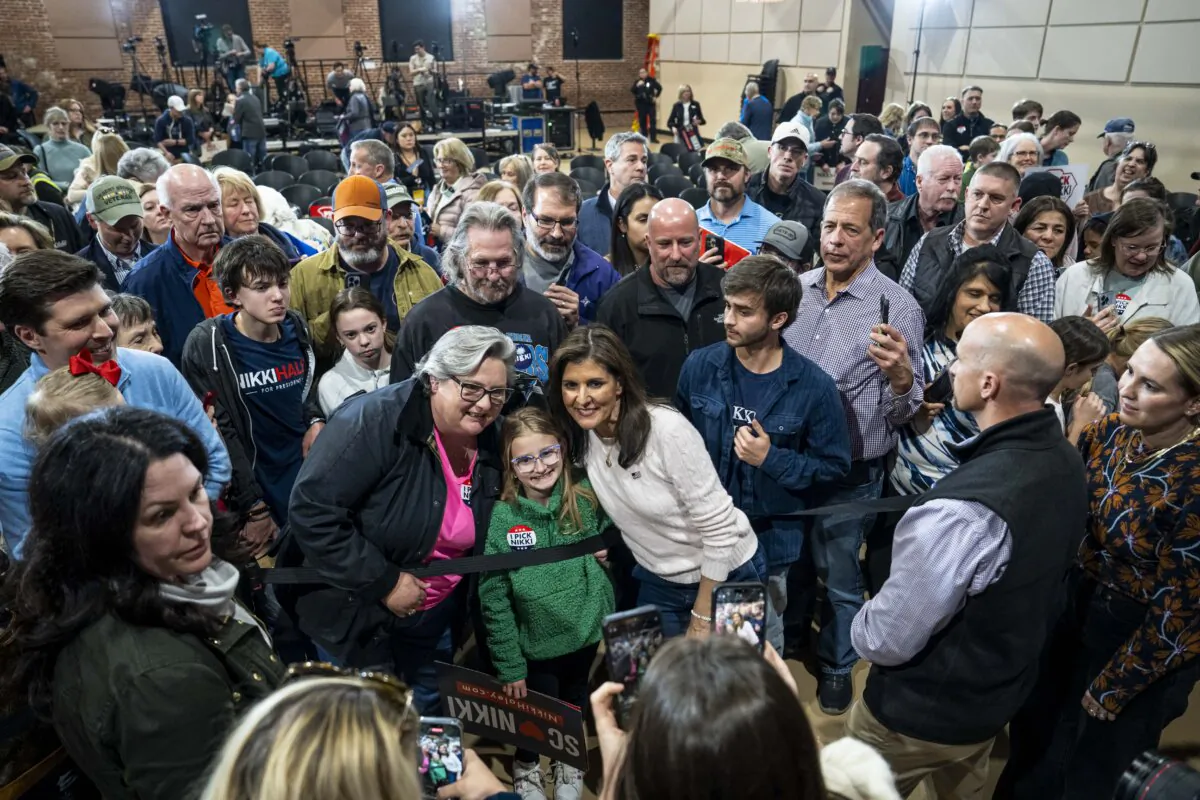Republican presidential candidate and former U.N. Ambassador Nikki Haley’s supporters attend a campaign event in Greer, S.C., on Feb. 19, 2024. (Madalina Vasiliu/The Epoch Times)