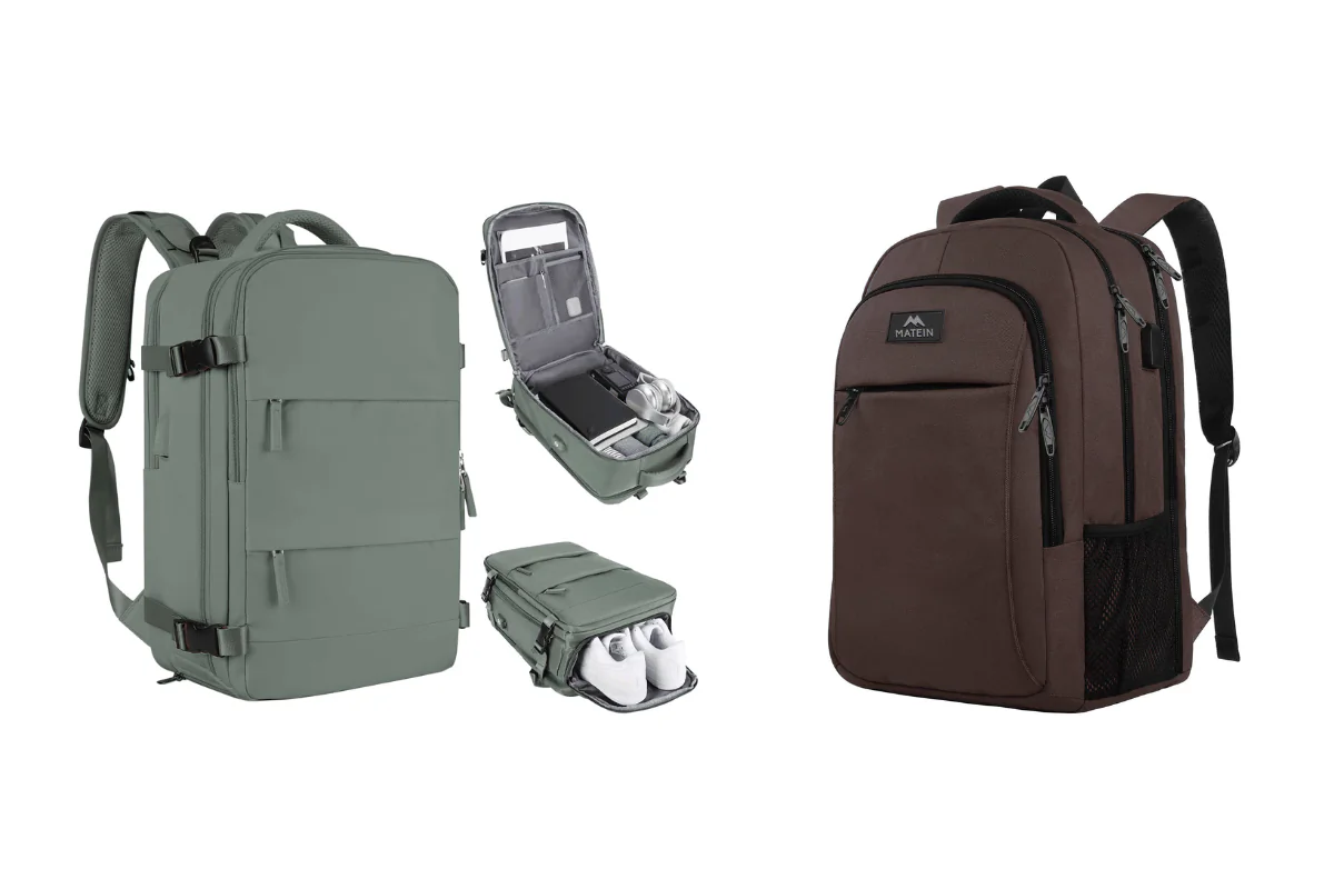 (Left) Coofay Travel Backpack (Right) Matein Travel Laptop Backpack (Illustration by The Epoch Times, Amazon)