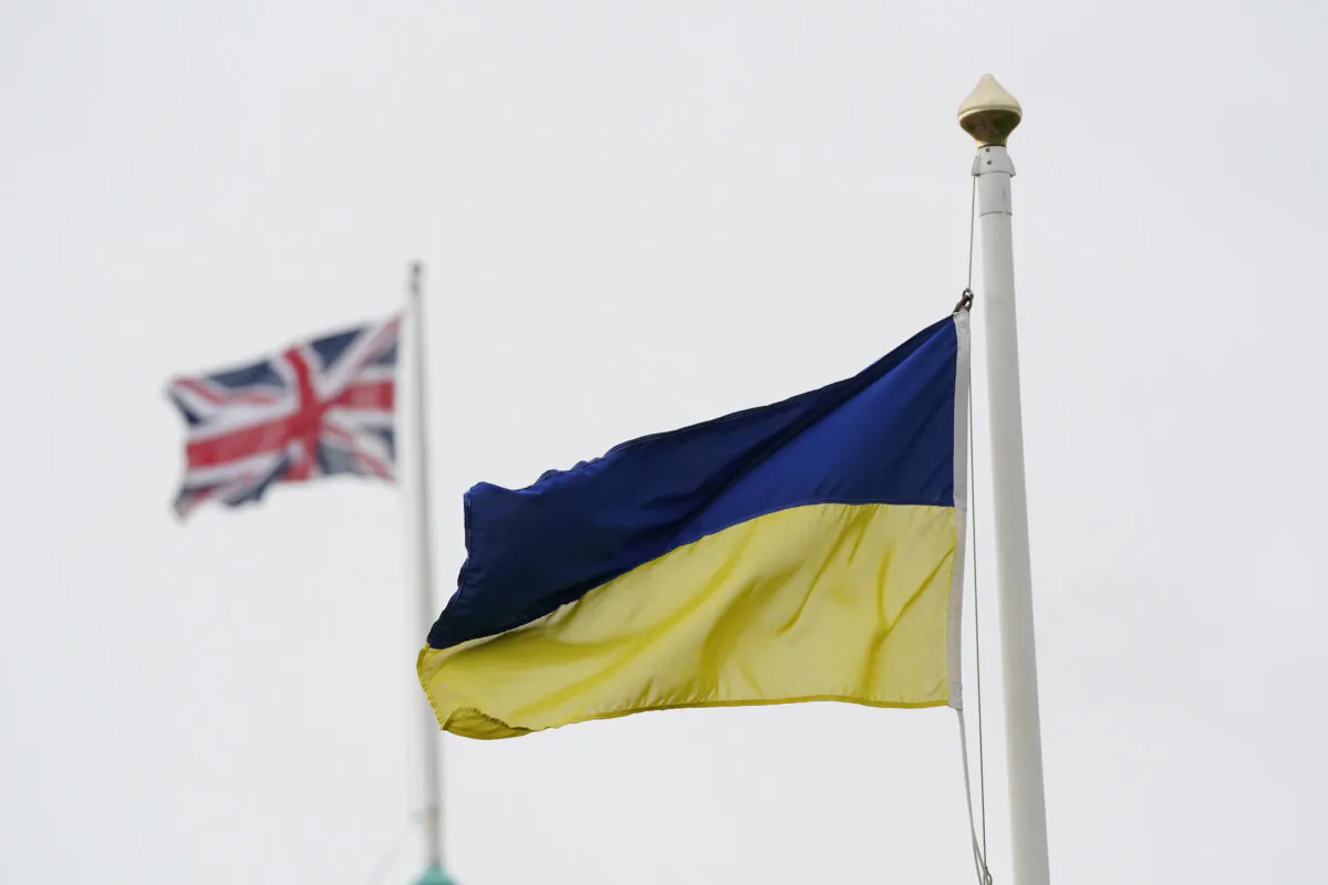 An Ukrainian and Union flag flying on May 6, 2022. (PA)