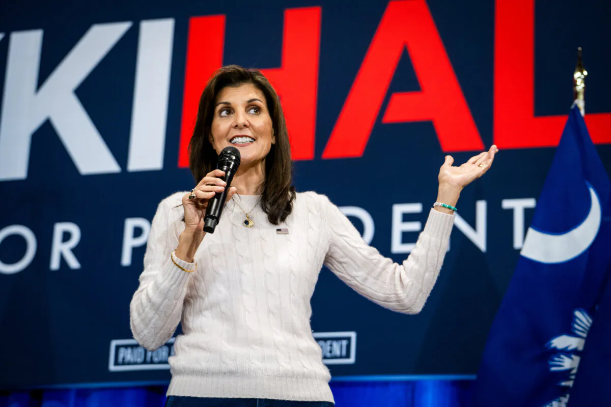 Republican presidential candidate and former U.N. Ambassador Nikki Haley speaks during a campaign event in Greer, S.C., on Feb. 19, 2024. (Madalina Vasiliu/The Epoch Times)
