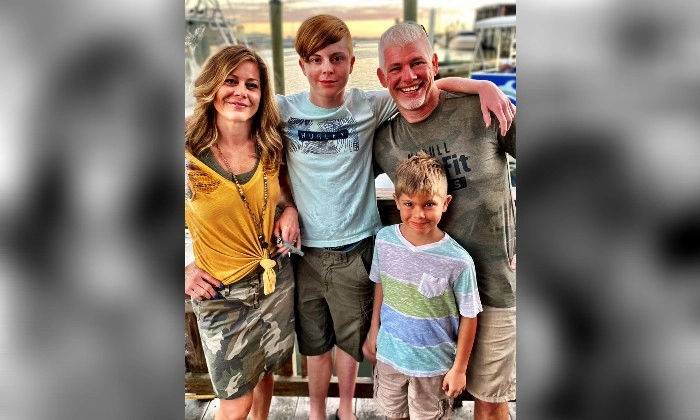 Dane Donaldson (R) with his wife Jenn and sons Ryder (C) and Tanner, 9 years old at the time, when the Cleveland Clinic Children's Hospital denied him a kidney transplant from his father in 2022. (Courtesy of Dane Donaldson)