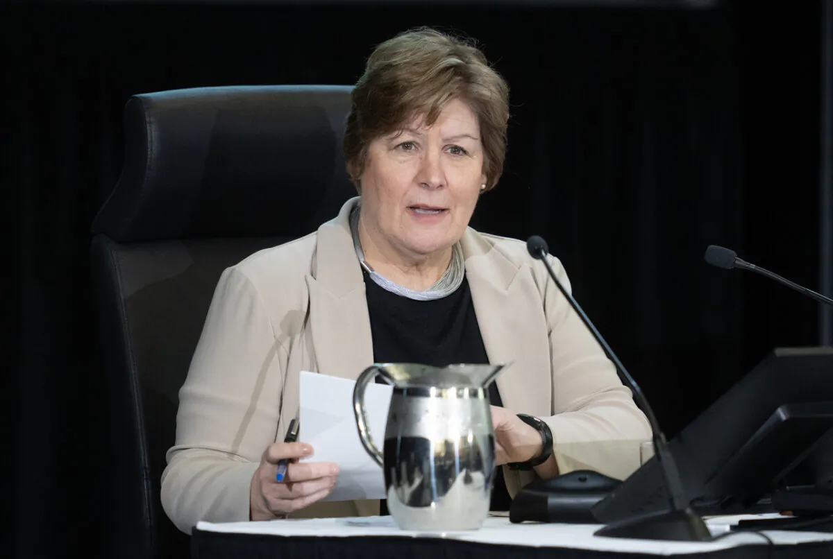 Commissioner Justice Marie-Josee Hogue speaks at the Foreign Interference Commission in Ottawa on Feb. 2, 2024. (The Canadian Press/Adrian Wyld)
