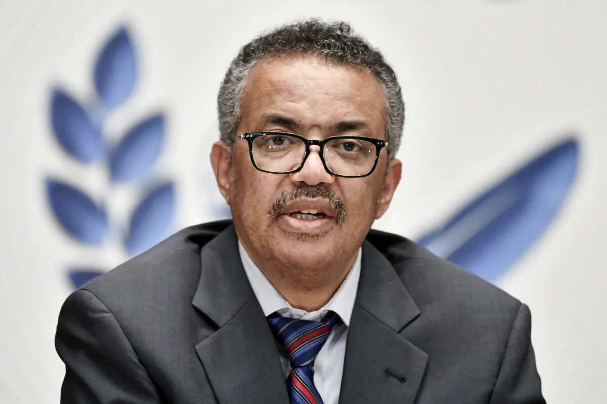 World Health Organization Director-General Tedros Adhanom Ghebreyesus in Geneva, Switzerland, on July 3, 2020. (Fabrice Coffrini/Pool via Reuters)