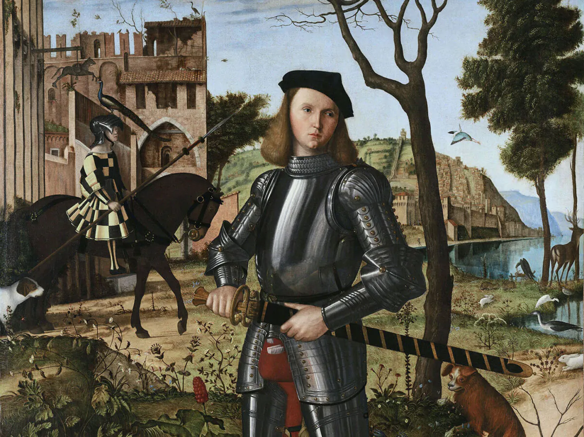 Detail of "Young Knight in a Landscape," 1510, by Vittore Carpaccio. 
Thyssen-Bornemisza National Museum, Madrid, Spain. (Public Domain)