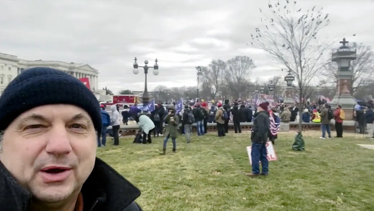 According to a court filing, former FBI special agent John Guandolo was shown on the east side of the Capitol on Jan. 6, 2021. (William Pope via U.S. District Court/Screenshot via The Epoch Times)