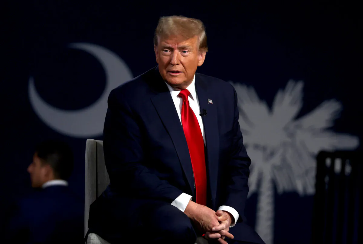 Republican presidential candidate, former President Donald Trump speaks during a Fox News town hall at the Greenville Convention Center in Greenville, S.C., on Feb. 20, 2024. (Justin Sullivan/Getty Images)