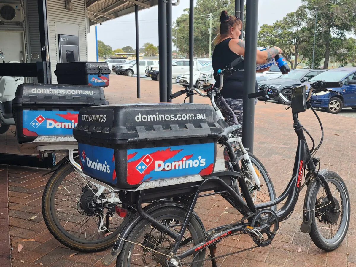 An image of a Domino's delivery bike in Albany, Western Australia on Feb. 21. (Susan Mortimer/The Epoch Times)