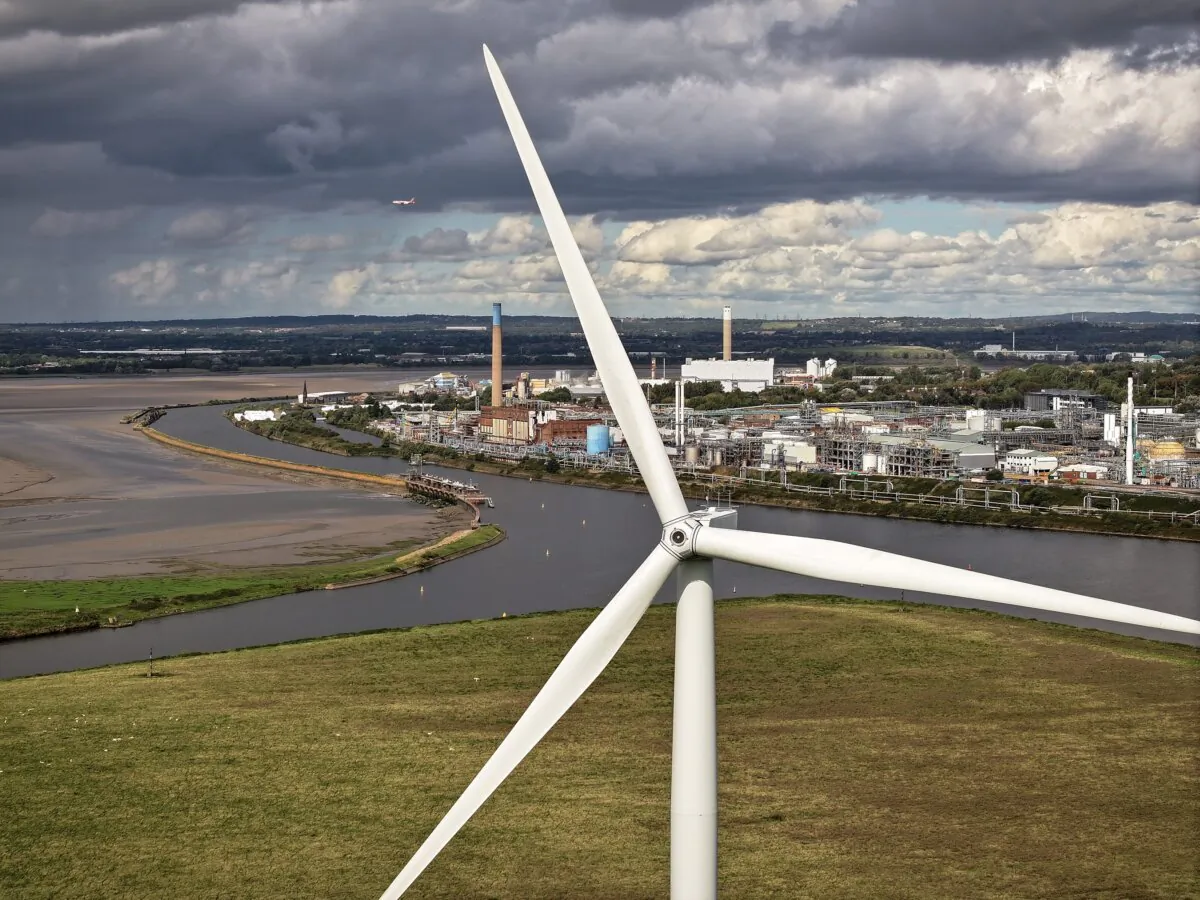 Wind turbines generate electricity in Runcorn, England, on Sept. 21, 2023. (Christopher Furlong/Getty Images)