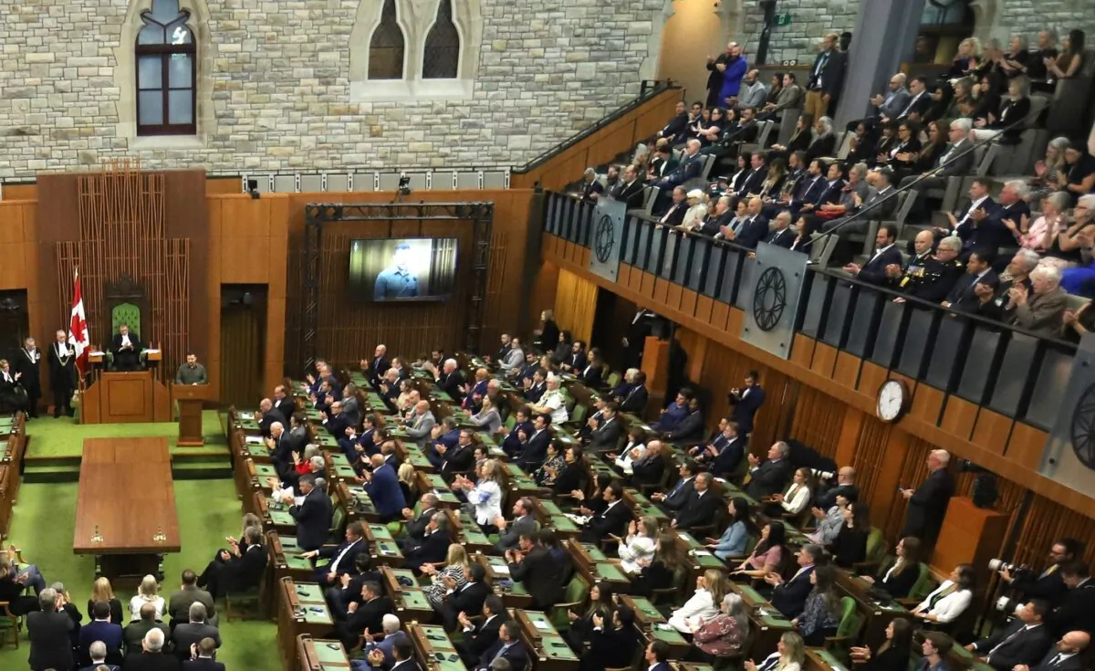 Overall view of Ukrainian President Volodymyr Zelenskyy speaking in the House of Commons in Ottawa on Sept. 22, 2023. (The Canadian Press/Patrick Doyle)