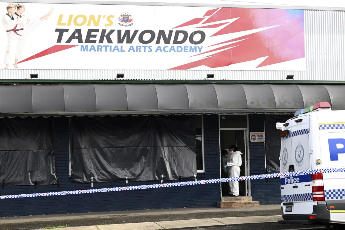 Police investigate at a crime scene in Sydney on Feb. 21, 2024. (Dan Himbrechts/AAP Image via AP)
