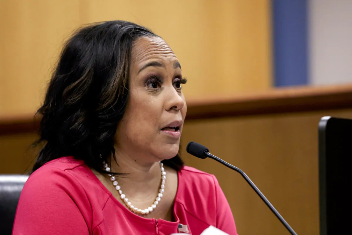Fulton County District Attorney Fani Willis testifies during a hearing in the case of the State of Georgia v. Donald John Trump at the Fulton County Courthouse in Atlanta, on Feb. 15, 2024. (Alyssa Pointer/Pool via Getty Images)