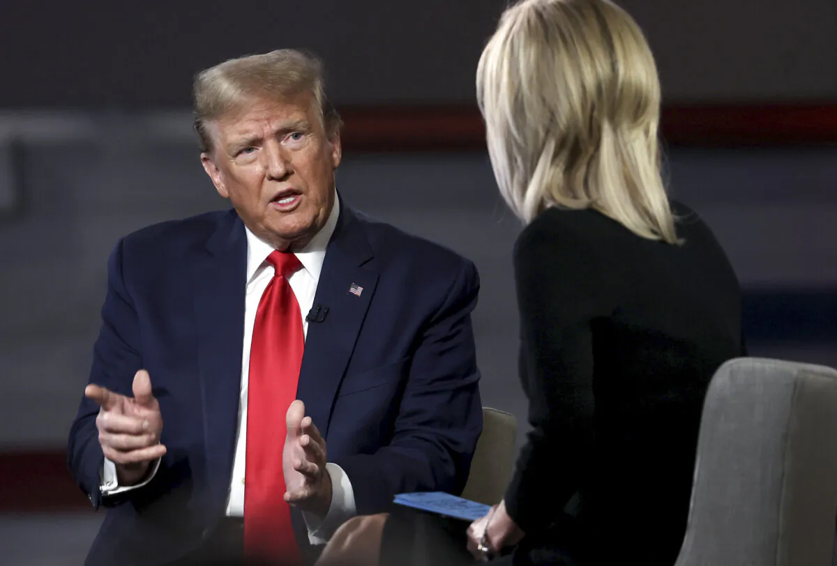 Republican presidential candidate former President Donald Trump speaks during a Fox News town hall at the Greenville Convention Center in Greenville, S.C., on Feb. 20, 2024. (Justin Sullivan/Getty Images)