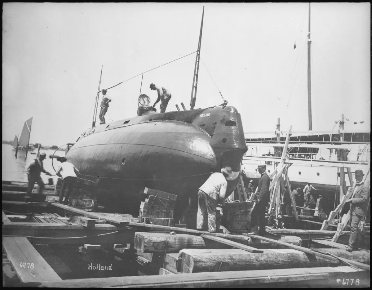 The USS Holland under construction, 1900. U.S. National Archives and Records Administration. (Public Domain)