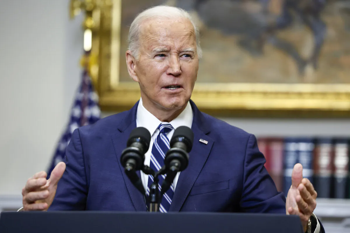 President Joe Biden delivers remarks on the reported death of Alexei Navalny from the Roosevelt Room of the White House on Feb. 16, 2024. (Anna Moneymaker/Getty Images)