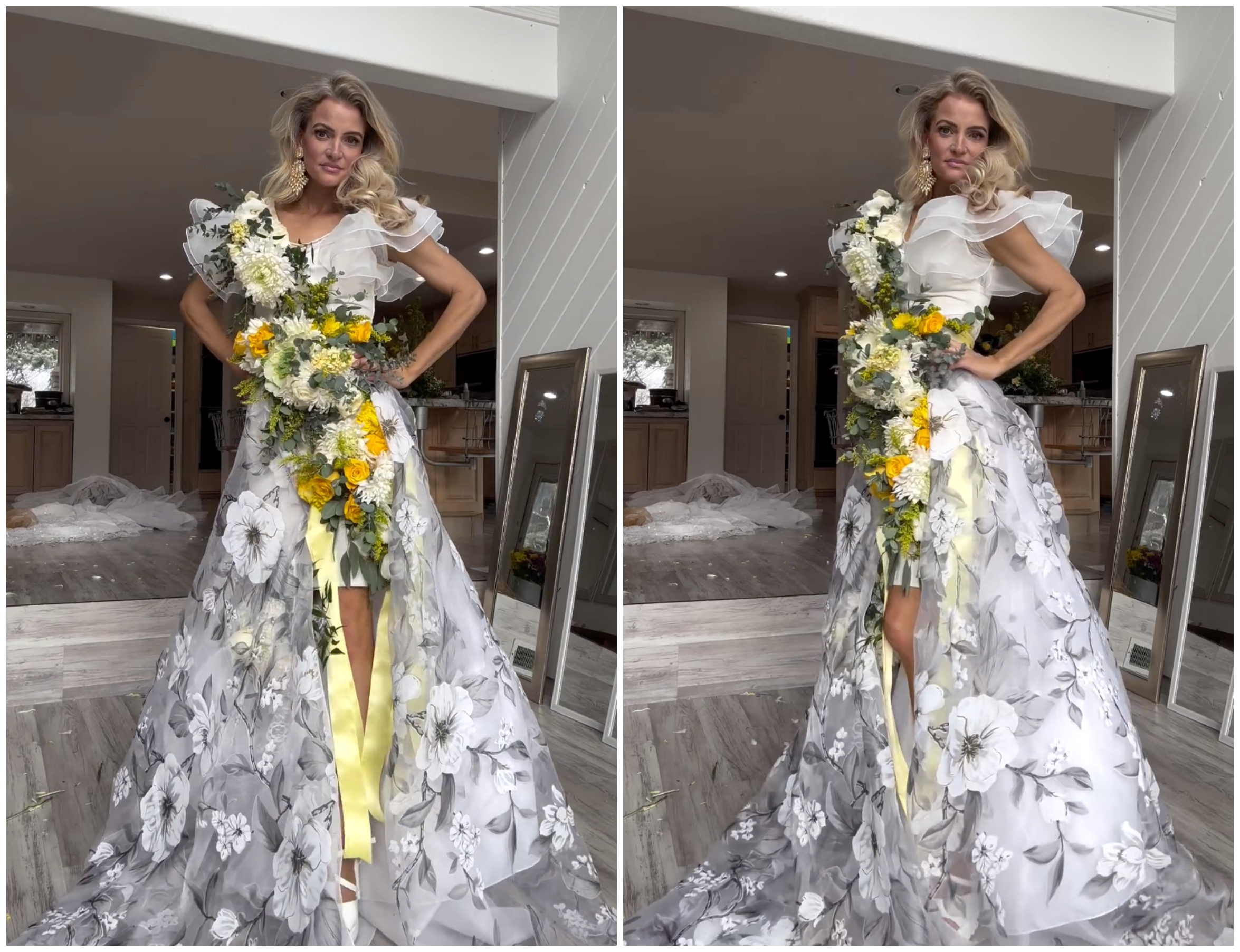 Mrs. Perry created another outfit from the remaining flowers of her dad's funeral.