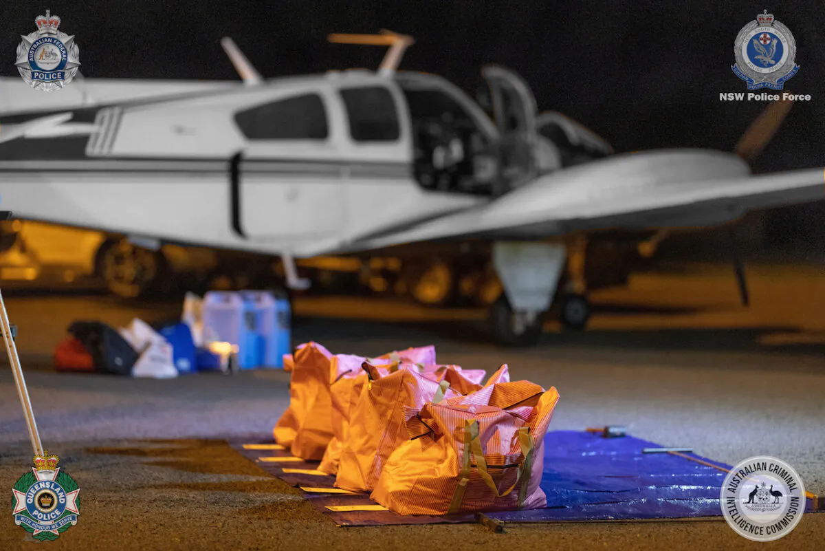 Methamphetamine worth $15 million seized from a "black flight" originating in Papua New Guinea and intercepted in Queensland, Australia, on March 21, 2023. The Australian Federal Police arrested a prominent business woman in the case in Brisbane on Jan. 16, 2024. (Australian Federal Police)