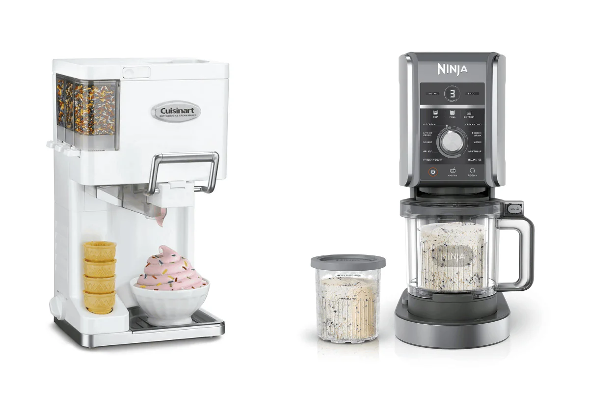(Left) Cuisinart Soft Serve Ice Cream Machine (Right) Ninja NC501 CREAMi Deluxe (Illustration by The Epoch Times, Amazon)