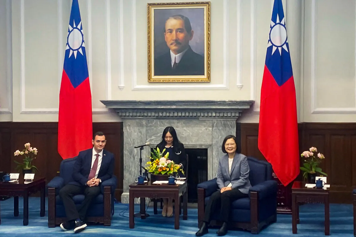 U.S. Rep. Mike Gallagher (R-Wis.) attends a meeting with Taiwan President Tsai Ing-wen at the presidential palace in Taipei, Taiwan, on Feb. 22, 2024. (Ben Blanchard/Reuters)