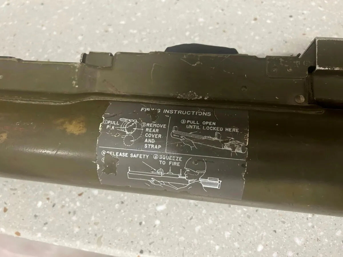 A U.S. Army rocket launcher found in a vehicle by Sutton Police in Sutton, Mass., on Feb. 21, 2024. (Sutton Police Department via AP)