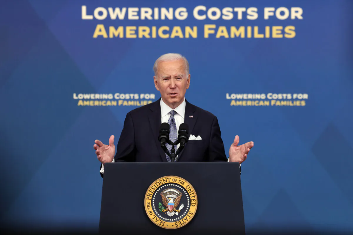 President Joe Biden speaks on the economy and inflation in the Eisenhower Executive Office Building in Washington on Jan. 12, 2023. (Kevin Dietsch/Getty Images)