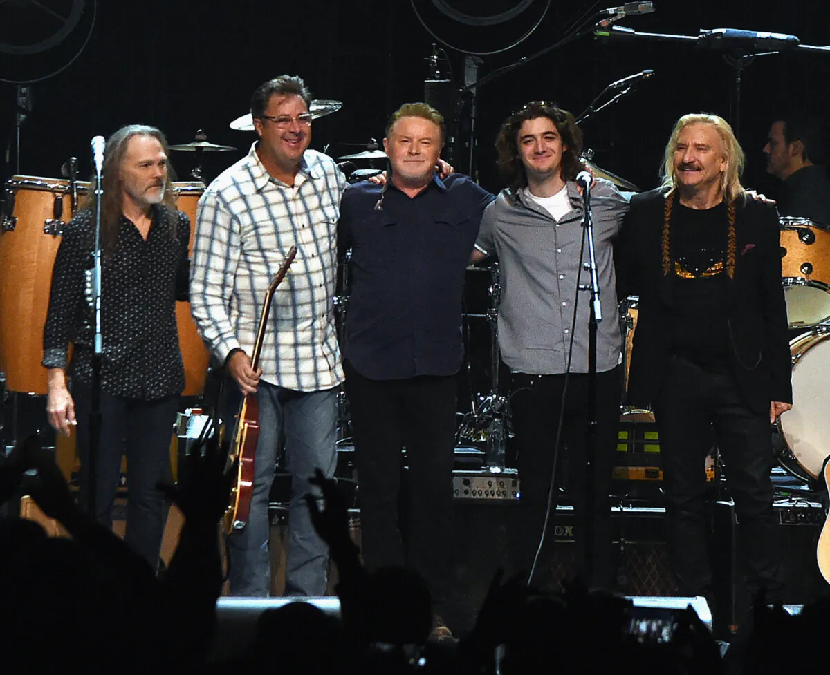 Eagles, Timothy B. Schmit, Vince Gill, Don Henley, Decon Frey and Joe Walsh perform during the Eagles in Concert at The Grand Ole Opry in Nashville, Tennessee, on Oct. 29, 2017. (Rick Diamond/Getty Images)