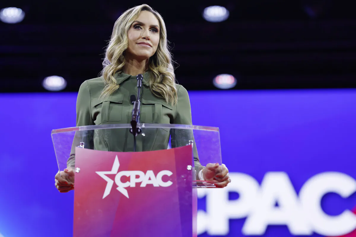 Lara Trump speaks during the Conservative Political Action Conference (CPAC) at Gaylord National Resort Hotel And Convention Center on Feb. 22, 2024 in National Harbor, Md. (Anna Moneymaker/Getty Images)