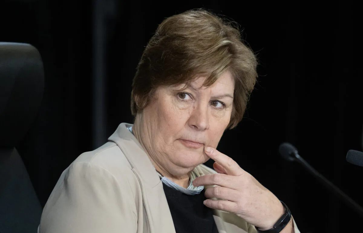 Commissioner Justice Marie-Josée Hogue listens to a lawyer speak at the Public Inquiry Into Foreign Interference in Federal Election Processes and Democratic Institutions in Ottawa on Feb. 2, 2024. (The Canadian Press/Adrian Wyld)