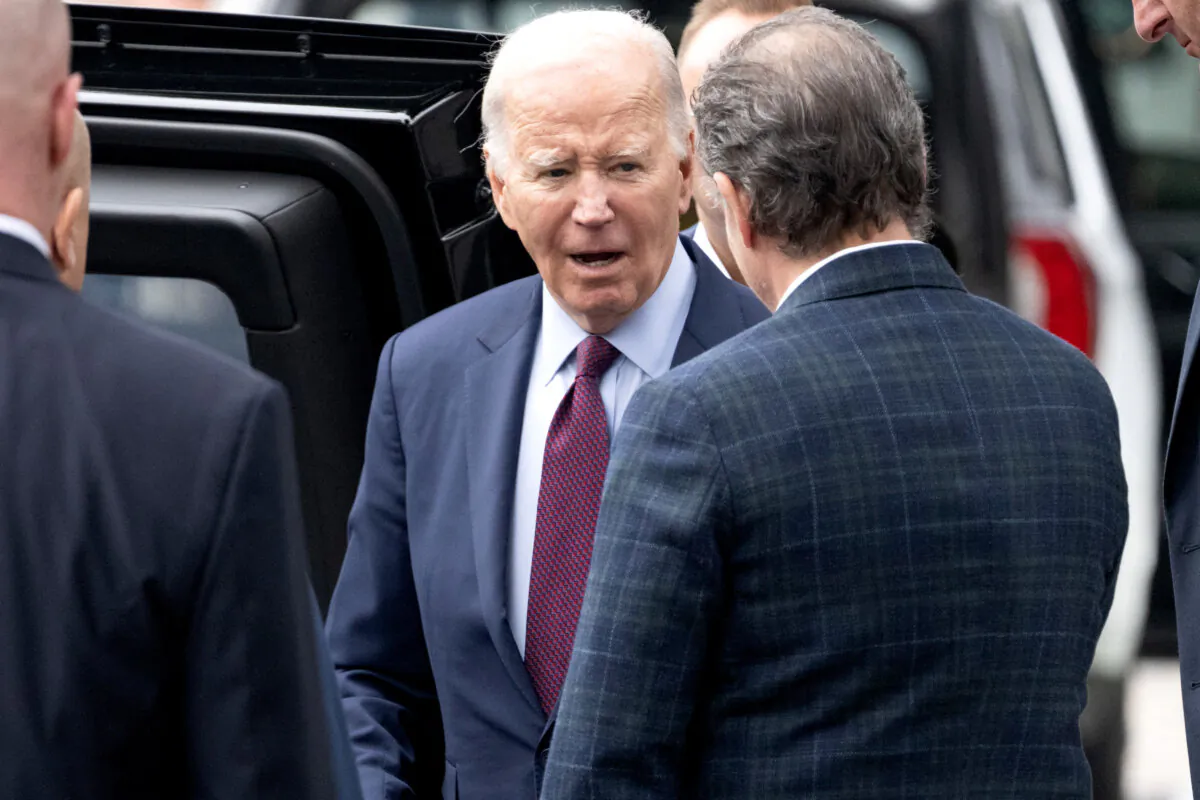 President Joe Biden (C) and his son Hunter Biden leave The Ivy restaurant in Los Angeles on Feb. 4, 2024. (Saul Loeb/AFP via Getty Images)