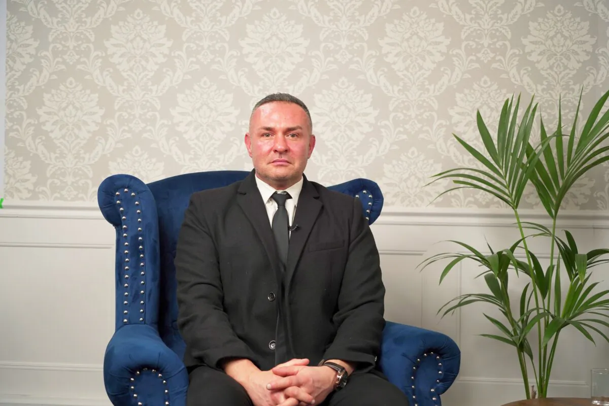 Noel Willcox, campaigner and political candidate for Reform UK, at an interview with NTD's "British Thought Leaders" programme. (NTD)
