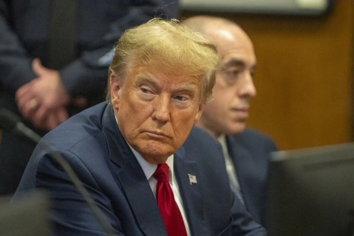 Former President Donald Trump, a candidate for the 2024 Republican presidential nomination, attends a pre-trial hearing at Manhattan Criminal Court, in New York, on Feb. 15, 2024. (Steven Hirsch/Pool/Getty Images)
