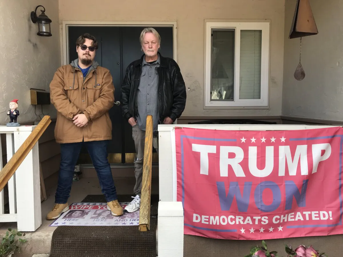 Mike Briard and his son Dylan Silva-Briard in Martinez, Calif., on Feb. 6, 2024. (Keegan Billings/The Epoch Times)