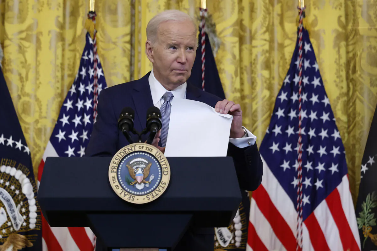 President Joe Biden speaks to governors from across the country during an event in the East Room of the White House in Washington on Feb. 23, 2024. (Chip Somodevilla/Getty Images)
