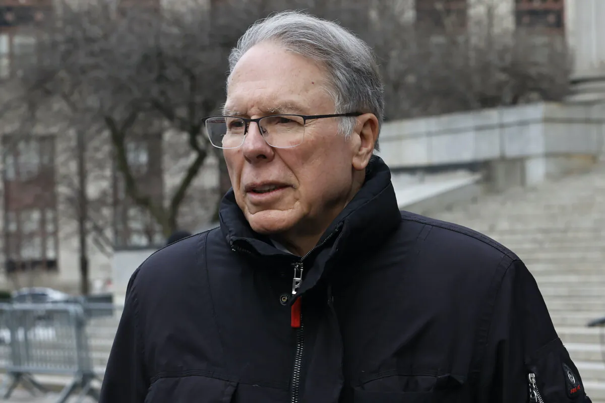 Former CEO of the National Rifle Association (NRA) Wayne LaPierre leaves New York State Supreme Court in New York City on Feb. 21, 2024. (Michael M. Santiago/Getty Images)